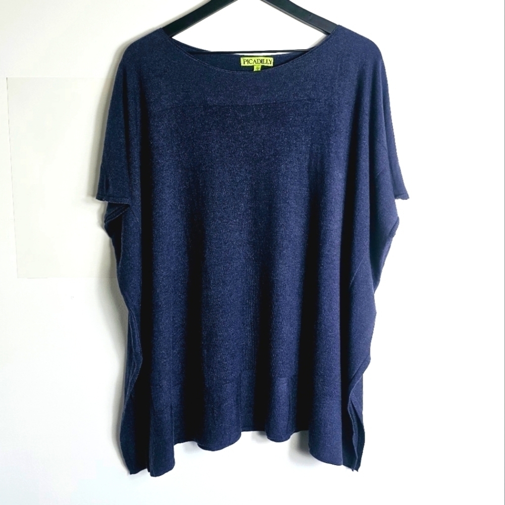 Picadilly Cap Sleeve Soft Knit Women's Pullover Poncho Blouse One Size